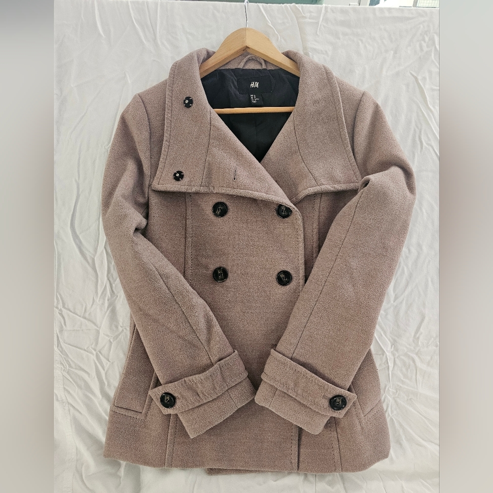 H&M Women's Double-Breasted Beige Pea Coat